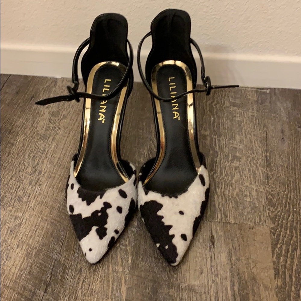 Cow Print Black and White Heels Pumps
